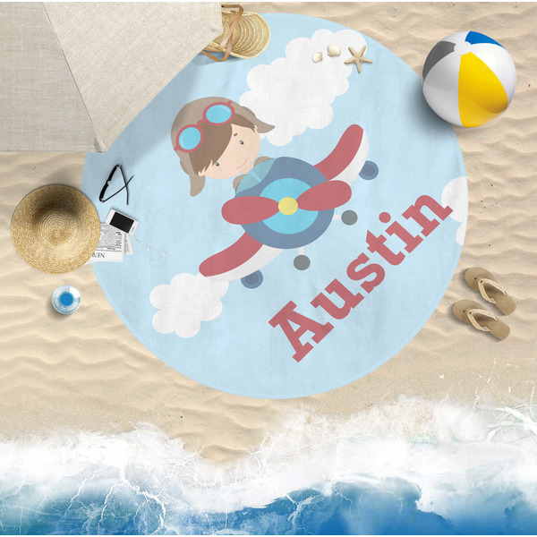 Airplane & Pilot Round Beach Towel Lifestyle