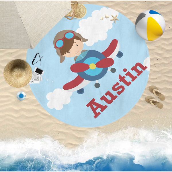 Airplane & Pilot Round Beach Towel Lifestyle