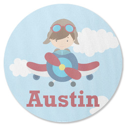Airplane & Pilot Round Rubber Backed Coaster (Personalized)