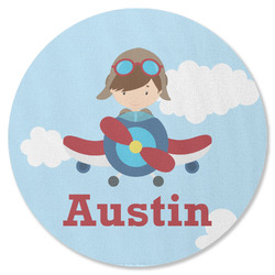 Airplane & Pilot Round Rubber Backed Coaster (Personalized)