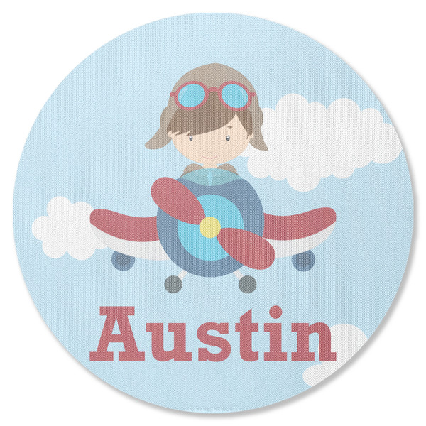 Custom Airplane & Pilot Round Rubber Backed Coaster (Personalized)