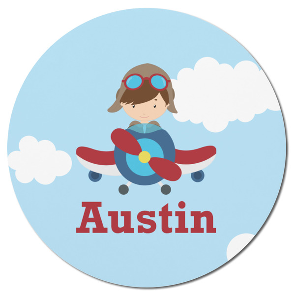 Airplane & Pilot Round Fridge Magnet - FRONT