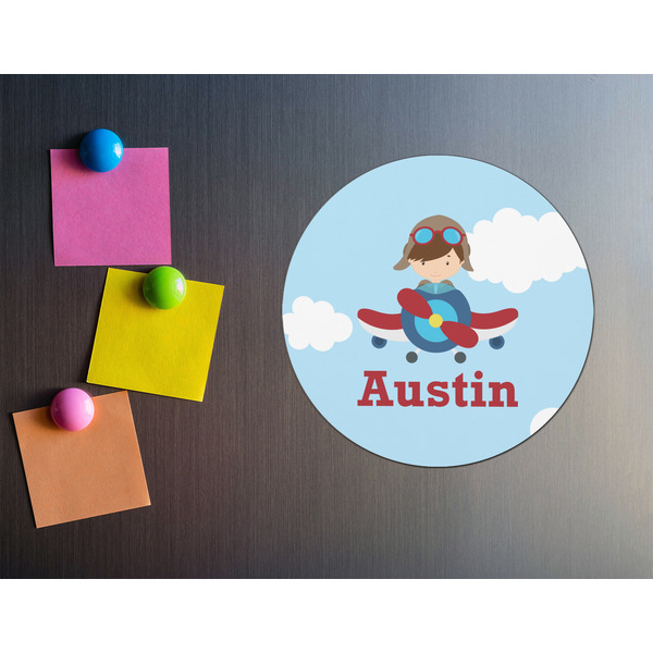 Airplane & Pilot Round Fridge Magnet - LIFESTYLE
