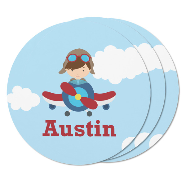 Airplane & Pilot Round Fridge Magnet - THREE