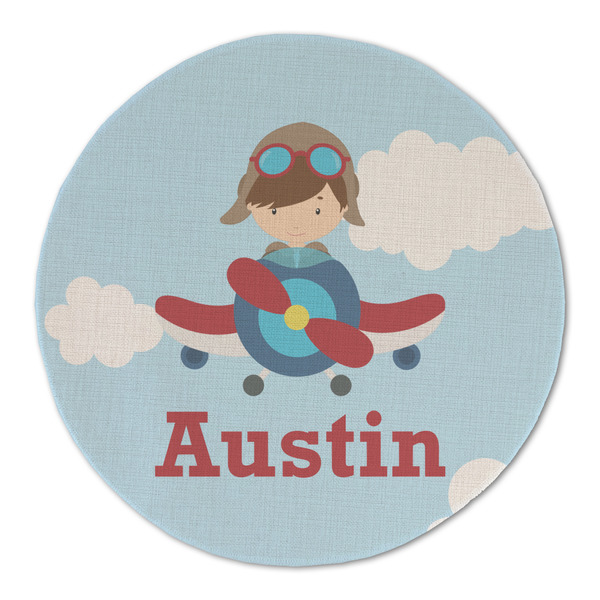 Custom Airplane & Pilot Round Linen Placemat (Personalized)