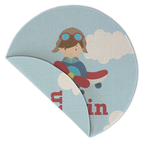 Airplane & Pilot Round Linen Placemats - Front (folded corner double sided)