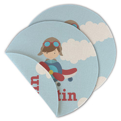 Airplane & Pilot Round Linen Placemat - Double Sided (Personalized)
