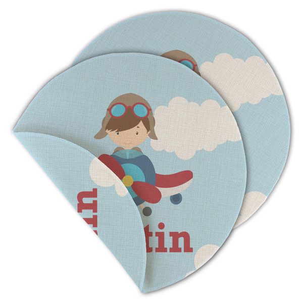 Airplane & Pilot Round Linen Placemats - MAIN (Double-Sided)