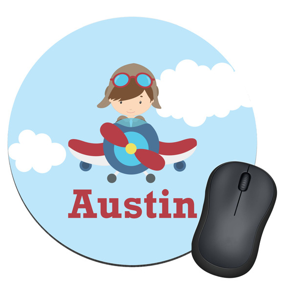 Custom Airplane & Pilot Round Mouse Pad (Personalized)
