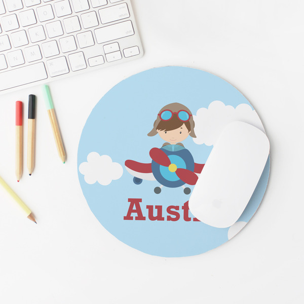 Airplane & Pilot Round Mousepad - LIFESTYLE 2