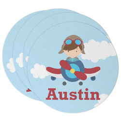 Airplane & Pilot Round Paper Coasters w/ Name or Text