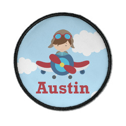 Airplane & Pilot Iron On Round Patch w/ Name or Text
