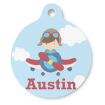 Airplane & Pilot Round Pet ID Tag - Large (Personalized)