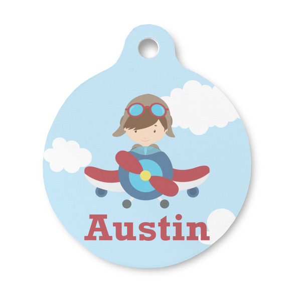Custom Airplane & Pilot Round Pet ID Tag - Small (Personalized)