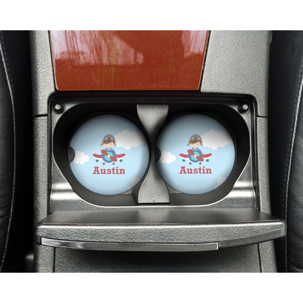 Airplane & Pilot Sandstone Car Coaster - In Cup Holder