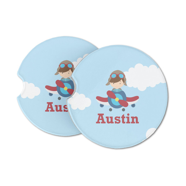 Custom Airplane & Pilot Sandstone Car Coasters - Set of 2 (Personalized)