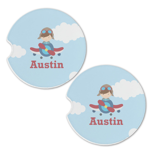 Airplane & Pilot Sandstone Car Coasters - Set of 2