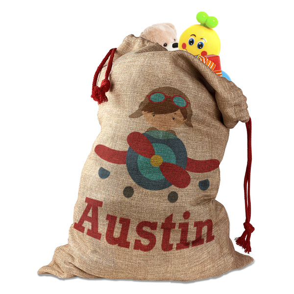 Airplane & Pilot Santa Bag - Front (stuffed w toys) PARENT