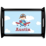 Airplane & Pilot Black Wooden Tray - Small (Personalized)