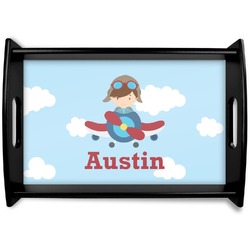 Airplane & Pilot Black Wooden Tray - Small (Personalized)