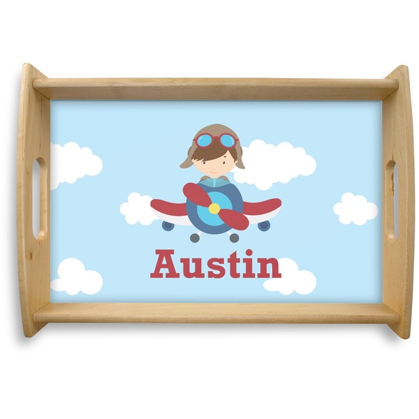 Custom Airplane & Pilot Natural Wooden Tray - Small (Personalized)