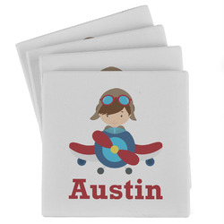 Airplane & Pilot Absorbent Stone Coasters - Set of 4 (Personalized)