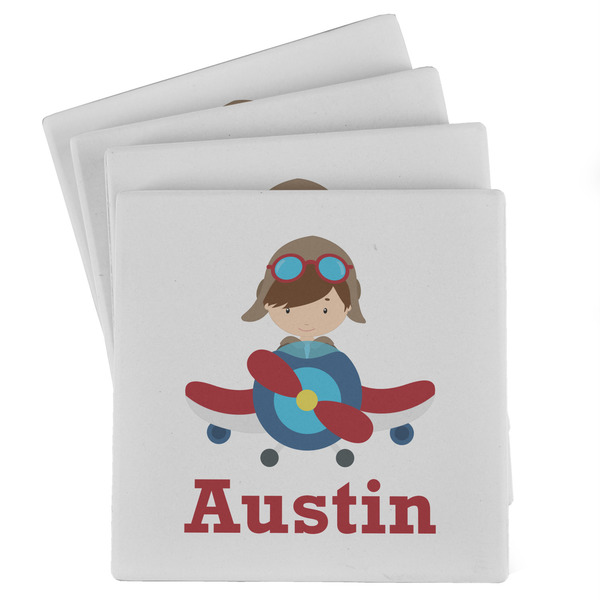 Custom Airplane & Pilot Absorbent Stone Coasters - Set of 4 (Personalized)