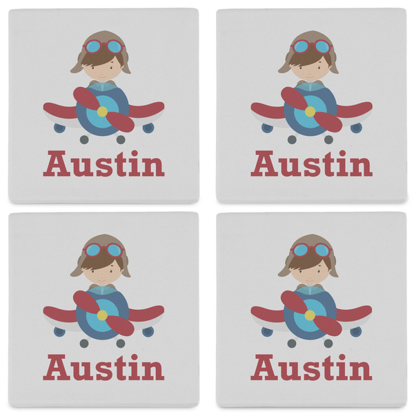 Airplane & Pilot Set of 4 Sandstone Coasters - See All 4 View
