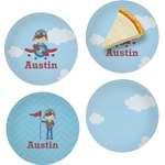 Airplane & Pilot Set of 4 Glass Appetizer / Dessert Plate 8" (Personalized)