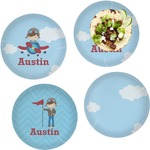 Airplane & Pilot Set of 4 Glass Lunch / Dinner Plate 10" (Personalized)