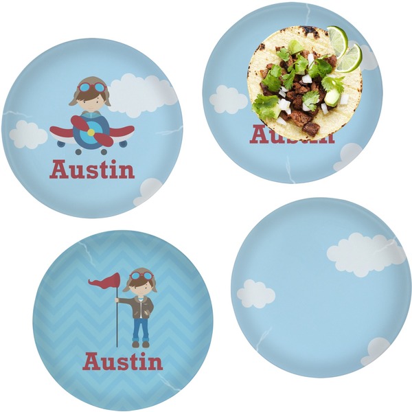 Custom Airplane & Pilot Set of 4 Glass Lunch / Dinner Plate 10" (Personalized)