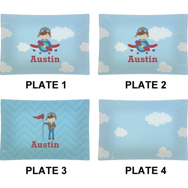 Airplane & Pilot Set of Rectangular Appetizer / Dessert Plates (Approval)
