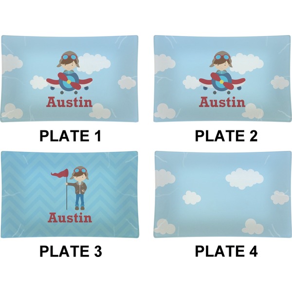 Airplane & Pilot Set of Rectangular Dinner Plates (Approval)