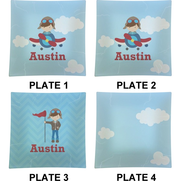 Airplane & Pilot Set of Square Dinner Plates (Approval)