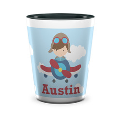 Airplane & Pilot Ceramic Shot Glass - 1.5 oz - Two Tone - Set of 4 (Personalized)