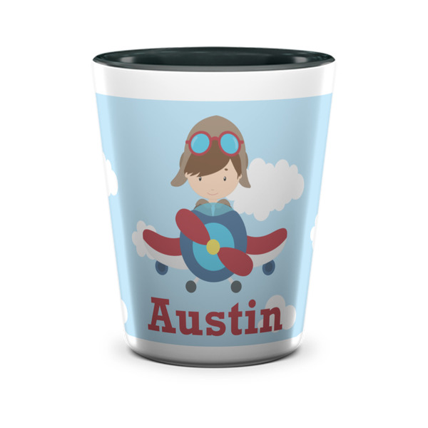 Custom Airplane & Pilot Ceramic Shot Glass - 1.5 oz - Two Tone - Set of 4 (Personalized)