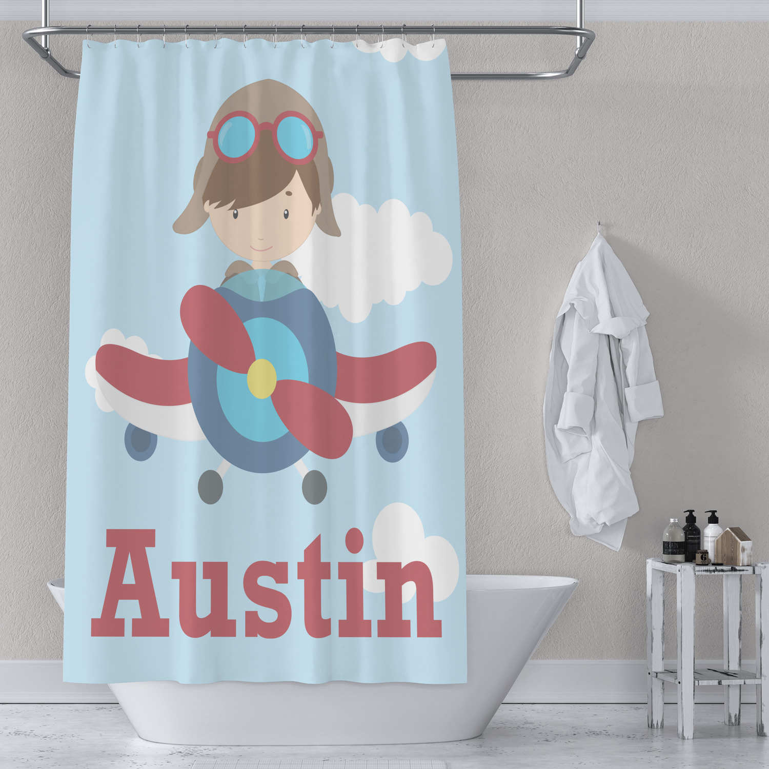 Airplane & Pilot Shower Curtain 71"x74" (Personalized) YouCustomizeIt