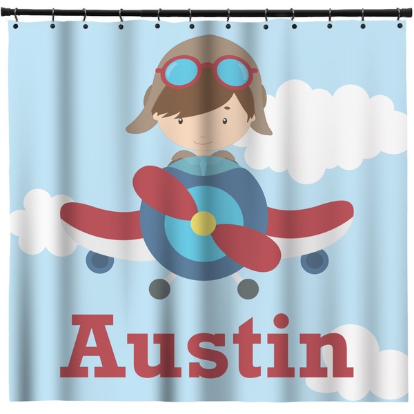 Custom Airplane & Pilot Shower Curtain - 71" x 74" (Personalized)