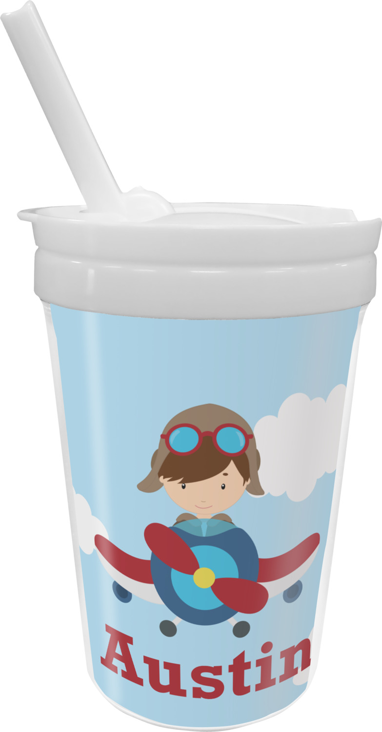 Custom Airplane & Pilot Sippy Cup with Straw (Personalized)