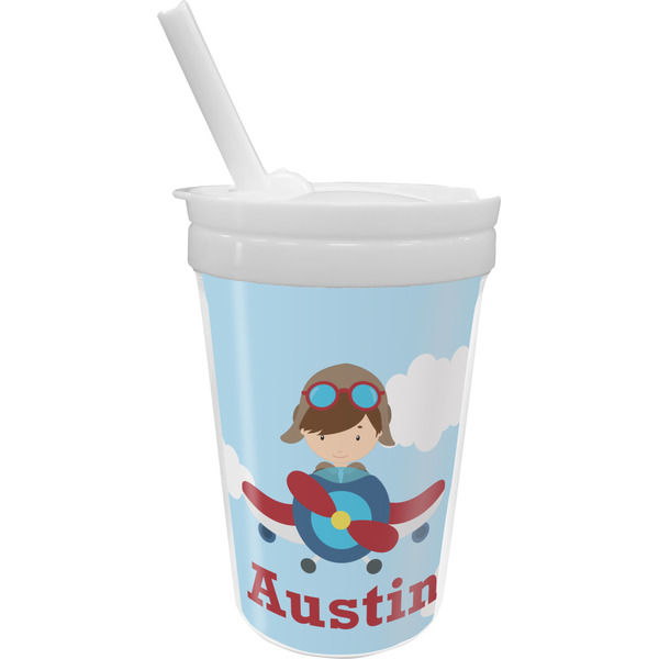 Custom Airplane & Pilot Sippy Cup with Straw (Personalized)