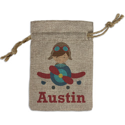 Airplane & Pilot Small Burlap Gift Bag - Front (Personalized)