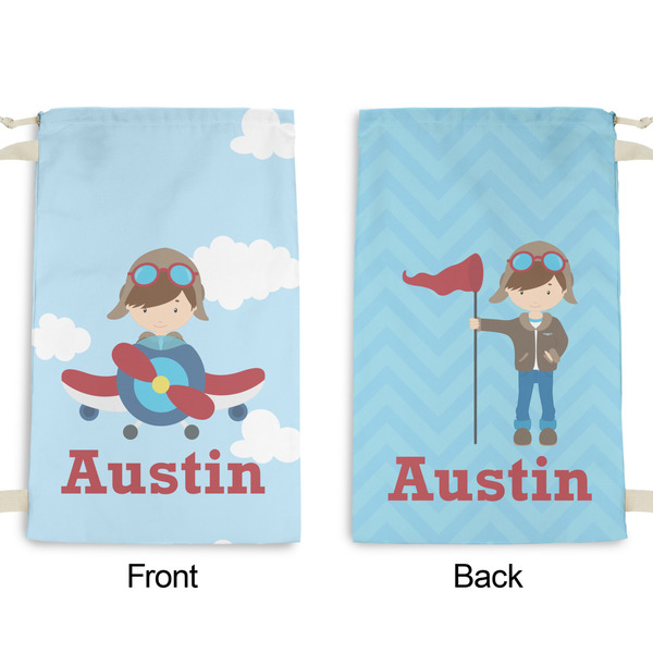 Airplane & Pilot Small Laundry Bag - Front & Back View
