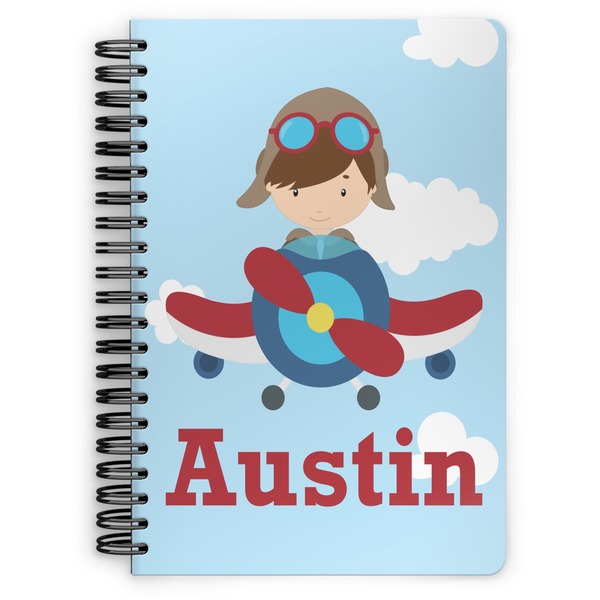 Custom Airplane & Pilot Spiral Notebook - 7x10 w/ Name or Text