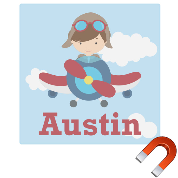 Custom Airplane & Pilot Square Car Magnet - 10" (Personalized)
