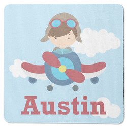 Airplane & Pilot Square Rubber Backed Coaster (Personalized)