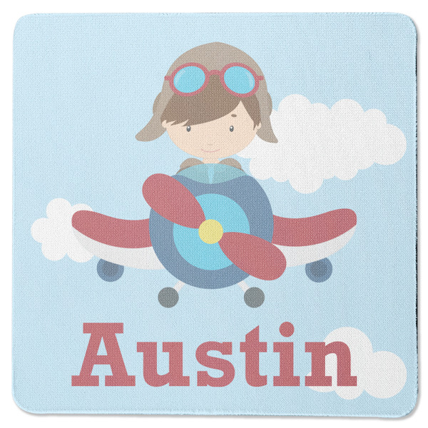 Custom Airplane & Pilot Square Rubber Backed Coaster (Personalized)