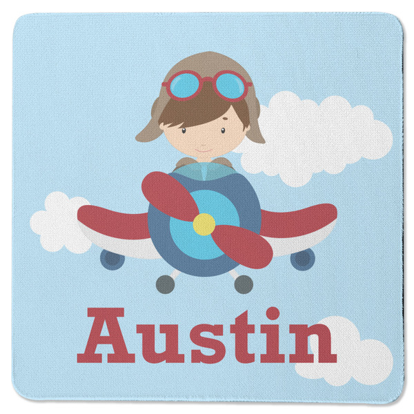 Airplane & Pilot Square Coaster Rubber Back - Single