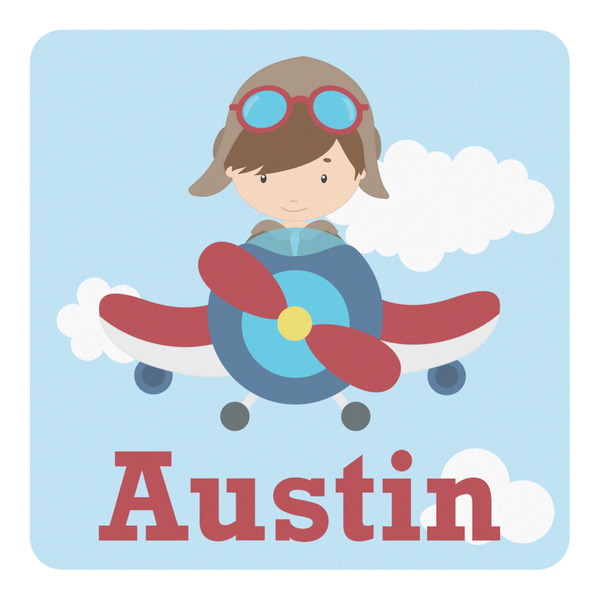 Custom Airplane & Pilot Square Decal - Small (Personalized)