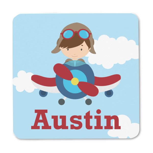 Airplane & Pilot Square Fridge Magnet - FRONT
