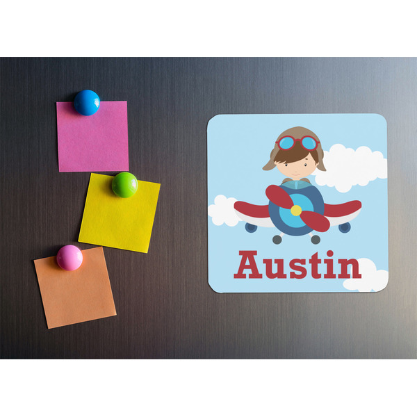 Airplane & Pilot Square Fridge Magnet - LIFESTYLE